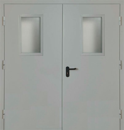 Противопожарная дверь с выпадающим порогом EI-30 серая с остеклением
