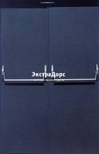 Противопожарная дверь синяя двухстворчатая с антипаникой