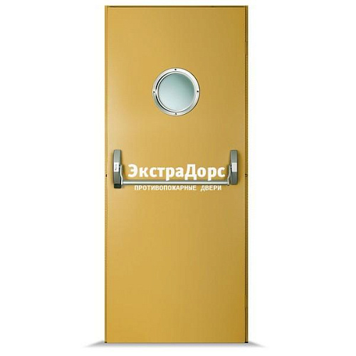 Противопожарная дверь желтая со стеклянным иллюминатором