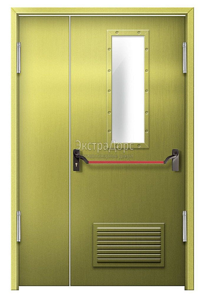 Противопожарная дверь EI 60 дымогазонепроницаемая стальная со стеклом, антипаникой и решеткой в Мытищах  купить
