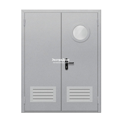 Двупольная противопожарная дверь EI 30 ДО-02-EI-30 двупольная остеклённая с круглым окном и решёткой