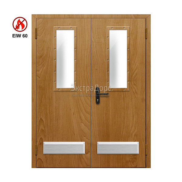 Двухстворчатая огнестойкая дверь с двумя решетками EIW 60 ДПМ-02-EIW-60 ДП75 двупольная остекленная в Мытищах  купить