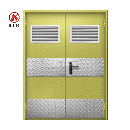 Двухстворчатая огнеупорная дверь EI 30 ДГ-02-EI30 ДП83 двупольная глухая с решеткой