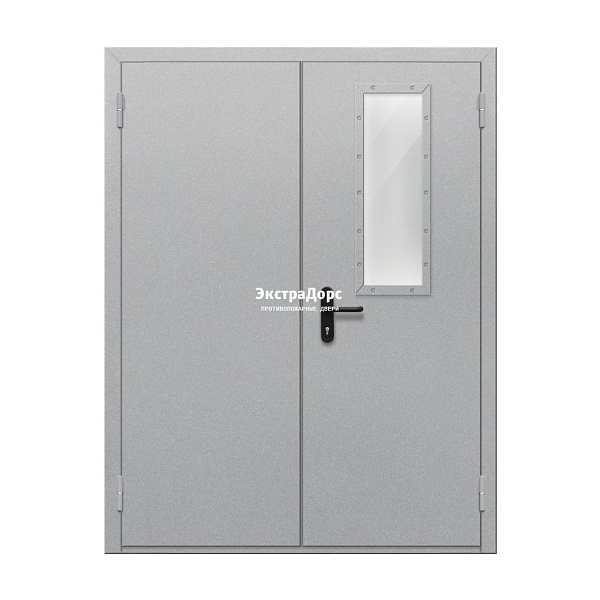 Двупольная огнестойкая дверь EI 60 ДО-02-EI-60 двупольная остеклённая с прямоугольным стеклом в Мытищах  купить